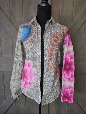 Desigual Button-Down Shirt in Pink, Blue, Orange and Gray